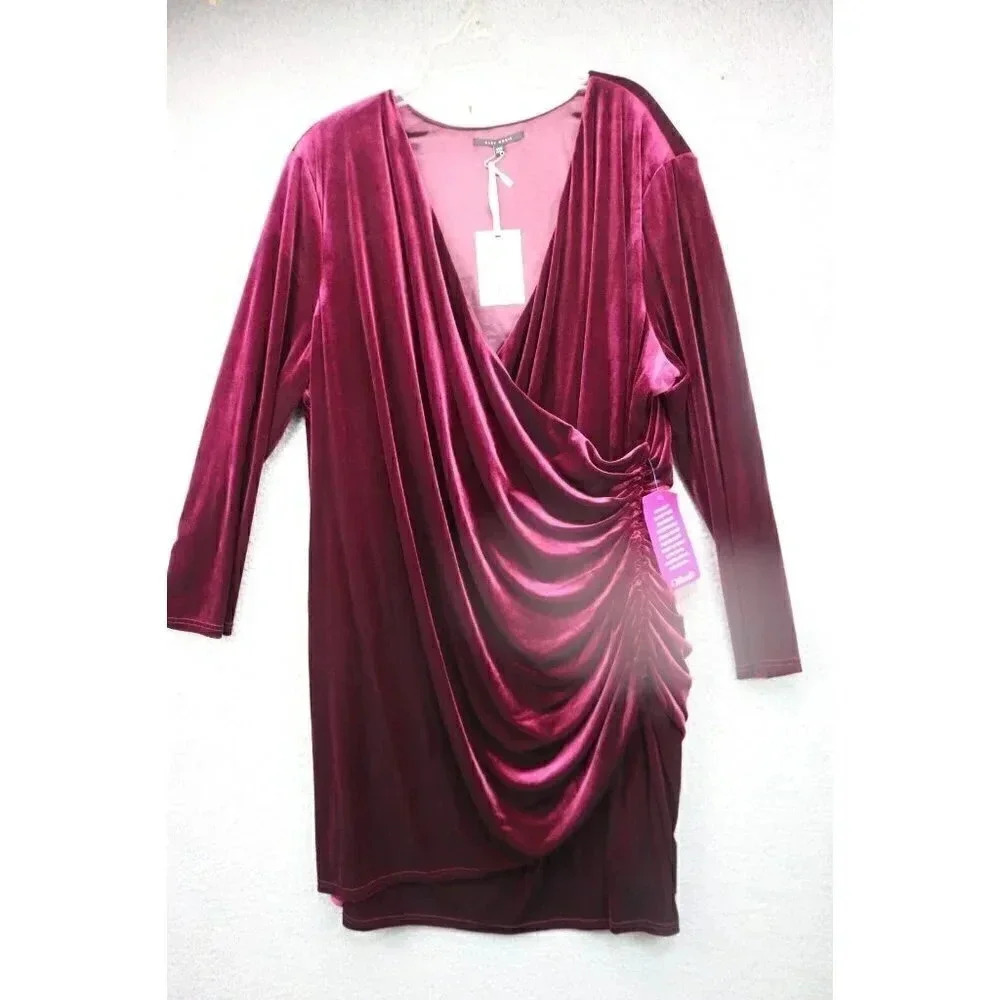 Alex Marie Women's Mahogany Plus Nikki Wrap Dress-Velvet-24W-New w/Tags